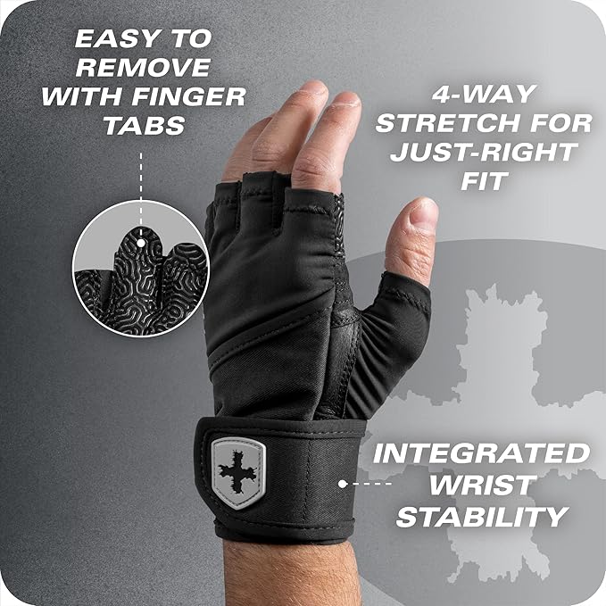 Harbinger Pro Wristwrap Gloves 3.0 - Enhanced Grip, Superior Wrist Support, Breathable 4-Way Stretch Lycra, Durable Leather Palm, Half-Finger Design for Weightlifting, Fitness Training, Women's