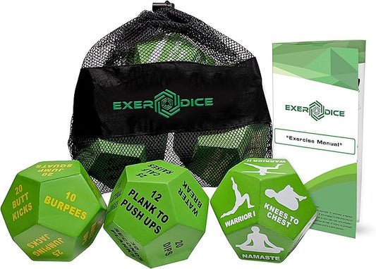 3-Pack Exercise Dice Bundle with Fitness Manual & Bag | Perfect for HIIT, Cardio, Yoga, Stretching, Strength Training, Sports, Crossfit, Plyometrics, Body Weight, Group Classes, All Ages, WOD