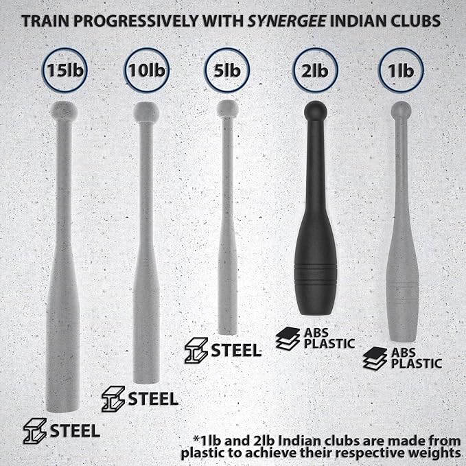 Synergee Indian Clubs 1lb 2lb, 5lb, 5lb, 10lb 10lb & 15lb. Power