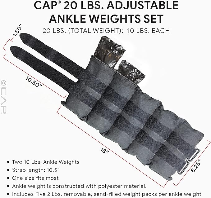 CAP Barbell Adjustable Ankle Weights 10-20lb Pair
