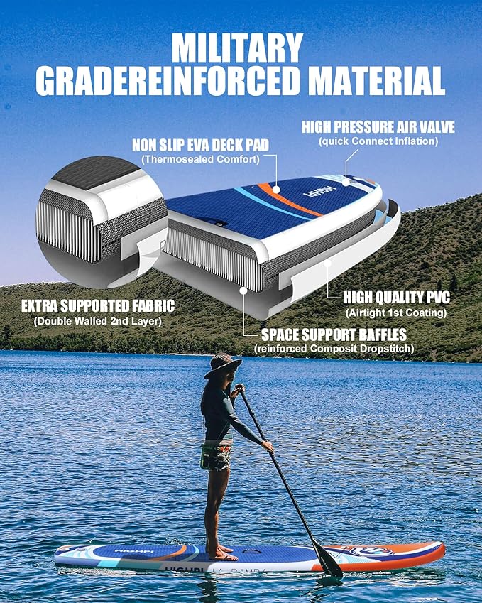 Highpi Inflatable Stand Up Paddle Board for Youth and Adults – Wide Sup with Premium Accessories, Blow Up Paddleboard for Surfing, Fishing, Yoga & More