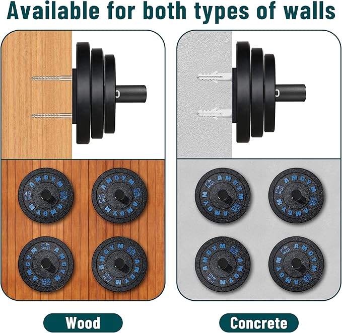 Weight Plate Holder, Wall Mounted Weight Rack Storage for 2" Olympic Weight Plate, 4 Pack Home Gym Organizer (Upgraded Larger Screws)