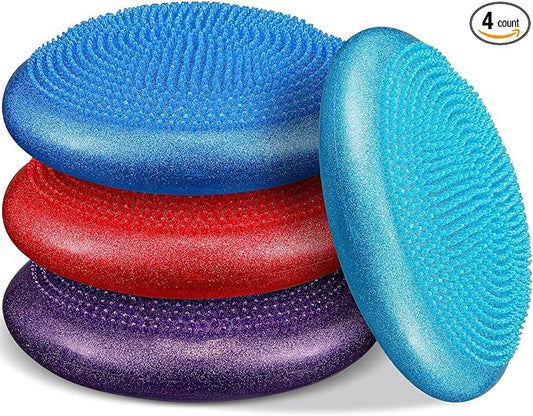 Libima 4 Pcs Glitter Wiggle Seat for Sensory Kids Inflated Wobble Cushion Sensory Seat Flexible Seating for Classroom Elementary, Balance Disc with Pump for Kids Adult Office Home