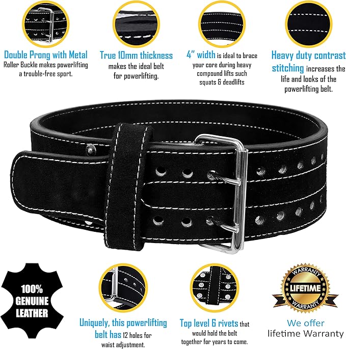 Hawk Sports Double Prong Powerlifting Belt for Men 10mm Thick, 4" Wide