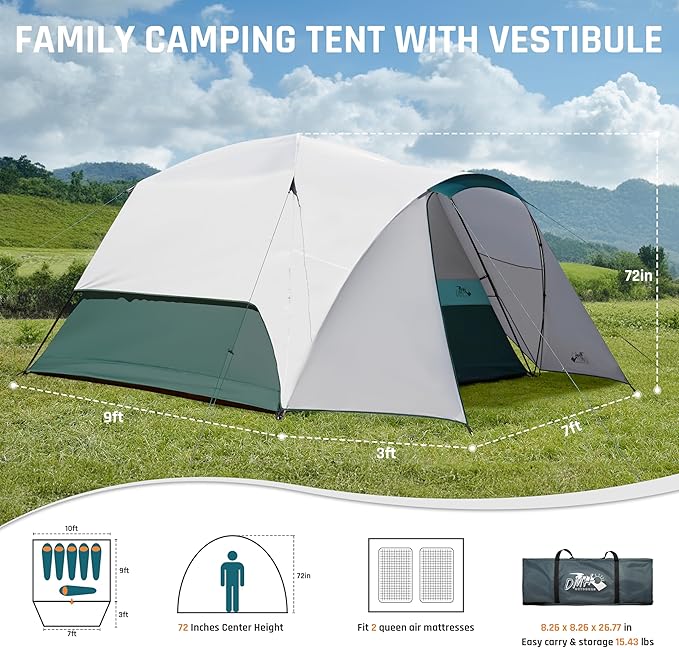 6/8/10/11 Person Camping Tent with Porch