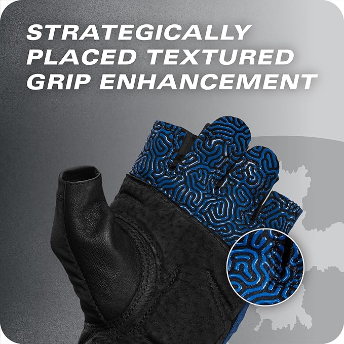 Harbinger Training Grip Wrist Wrap Gloves - Enhanced Grip & Wrist Support, Breathable Lycra Back, Padded Leather Palm, Half-Finger Design, Quick Pull Tabs - Ideal for Weightlifting, Gym - Men's