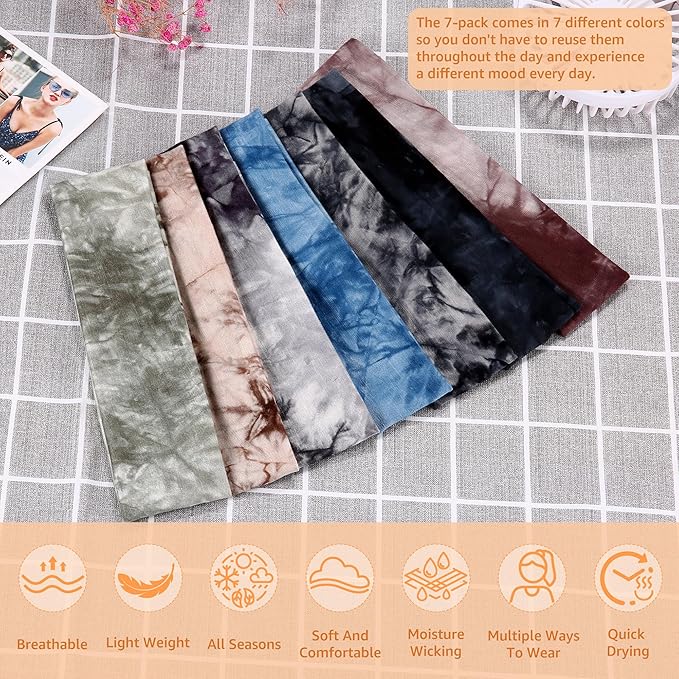 Headbands for Women Non Slip - 7PCS Fashion Sports Hair Bands for Women's Hair, Soft Cotton Cloth Stretchy Headbands for Women for Workout Yoga Running