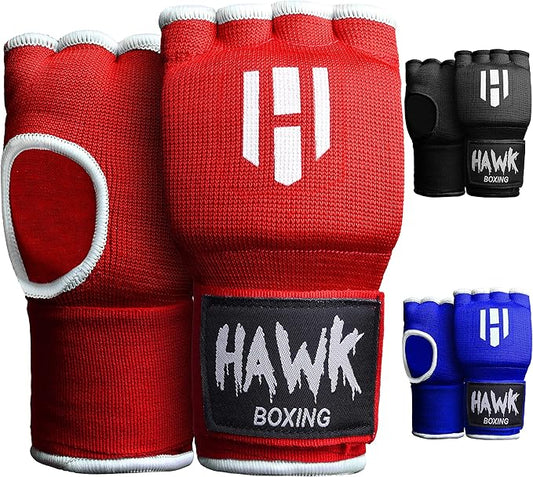 Hawk Padded Inner Gloves Training Gel Elastic Hand Wraps for Boxing Gloves Quick Wraps Men & Women Kickboxing Muay Thai MMA Bandages Fist Knuckle Wrist Wrap Protector Handwraps (Pair)