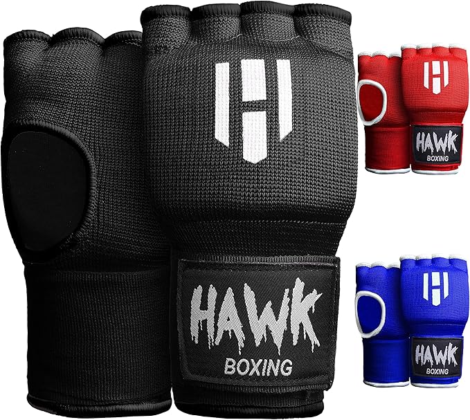 Hawk Padded Inner Gloves Training Gel Elastic Hand Wraps for Boxing Gloves Quick Wraps Men & Women Kickboxing Muay Thai MMA Bandages Fist Knuckle Wrist Wrap Protector Handwraps (Pair)